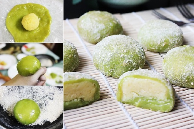Bánh Mochi vị lá dứa và nhân đậu xanh